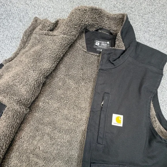 Carhartt Washed Duck Mock-Neck Vest Mens XL Loose Fit Black Canvas Sherpa Lined - Picture 1 of 12